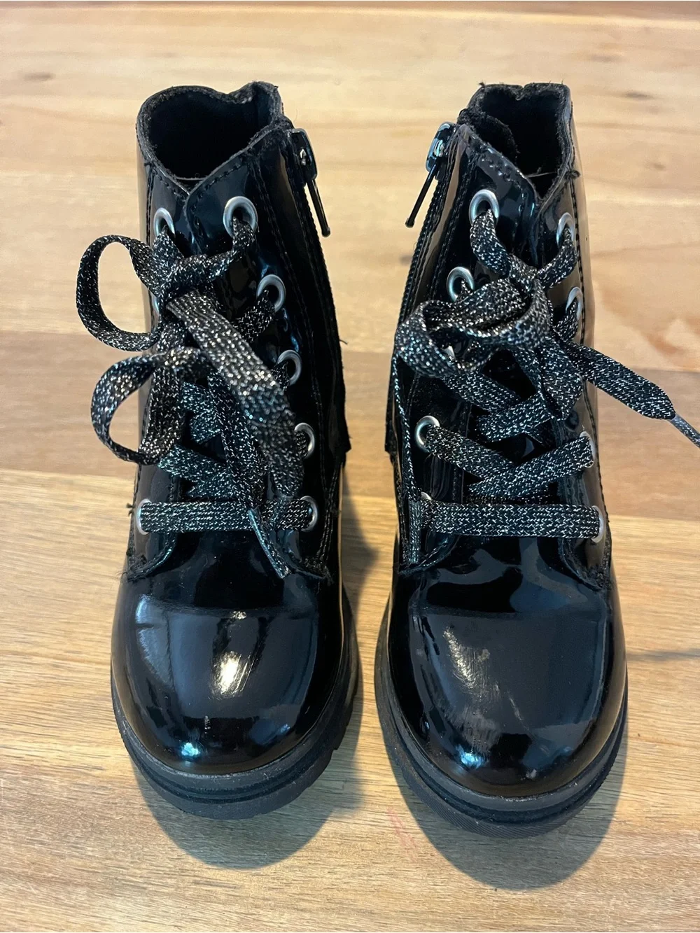 jumping beans Shiny Black Patent Lace-Up Combat Boots